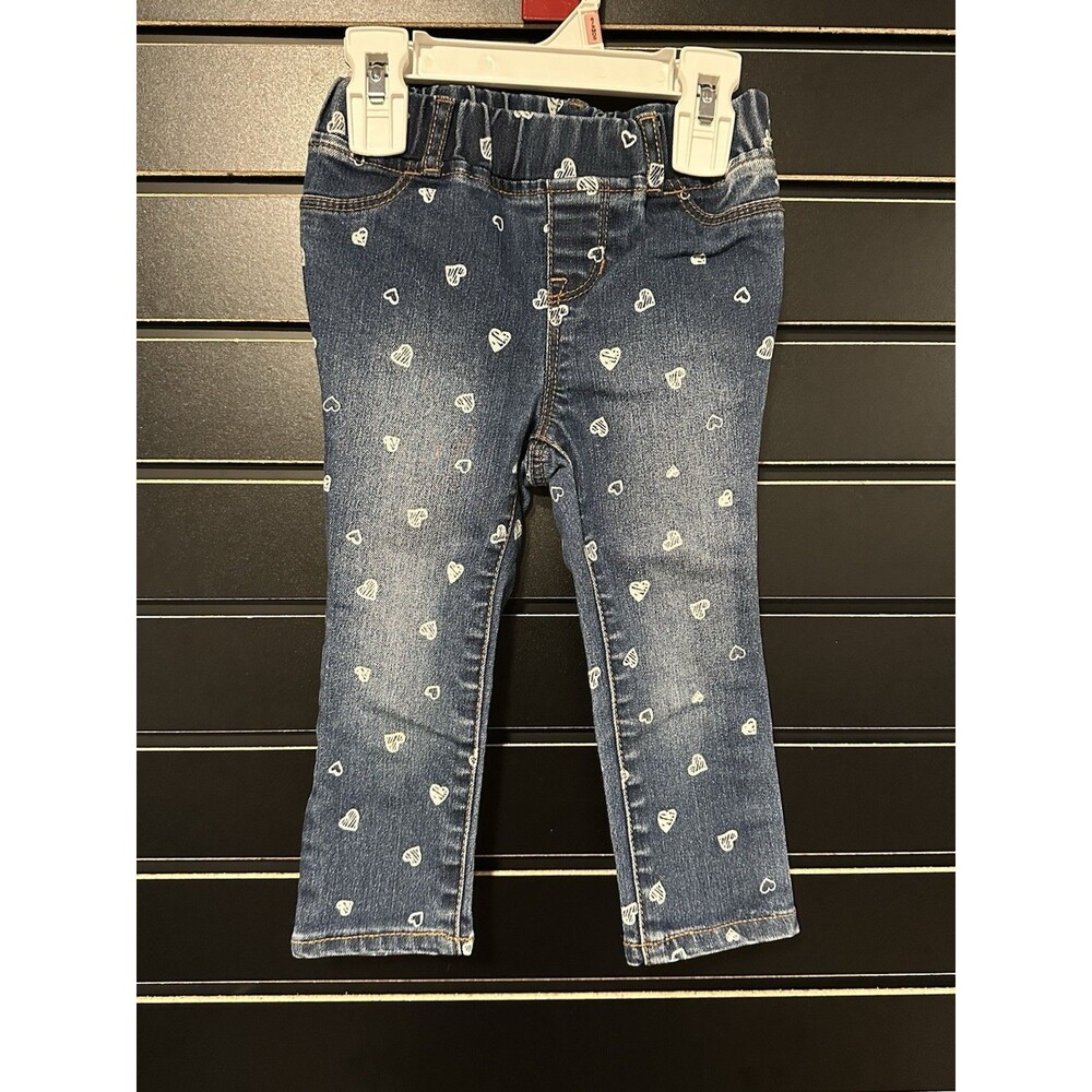 NWOT Gap Denim Girls Skinny Jeans Elastic Waist with Heart Print - Toddler Sz 2T